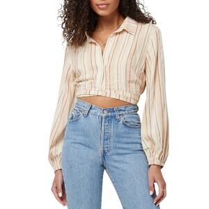 L Space Cropped Button Up Top Wrap Blouse Balloon Sleeve